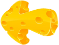 a left pointing arrow made of orange holey cheese