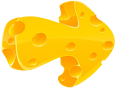 a right pointing arrow made of orange holey cheese