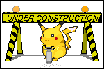 pikachu riding a jackhammer underneath a yellow and black striped construction sign that says under construction
