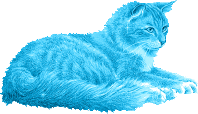 a laying down light blue tabby cat with animated white glitter and sparkles thats looking to the right